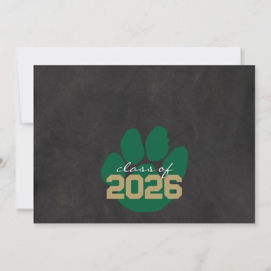 Green & Bronze Paw Print Afstuderen Aankondiging (Achterkant)
