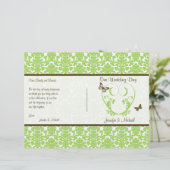 Green Brown Damask Heart Butterfly Wedding Program (Staand voorkant)