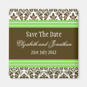 Green Brown Damask Wedding Save the Date Magneet