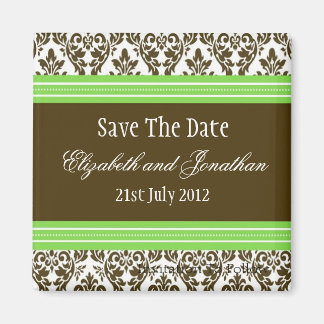 Green Brown Damask Wedding Save the Date Magneet