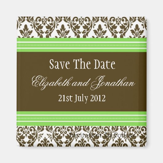 Green Brown Damask Wedding Save the Date Magneet (Voorkant)