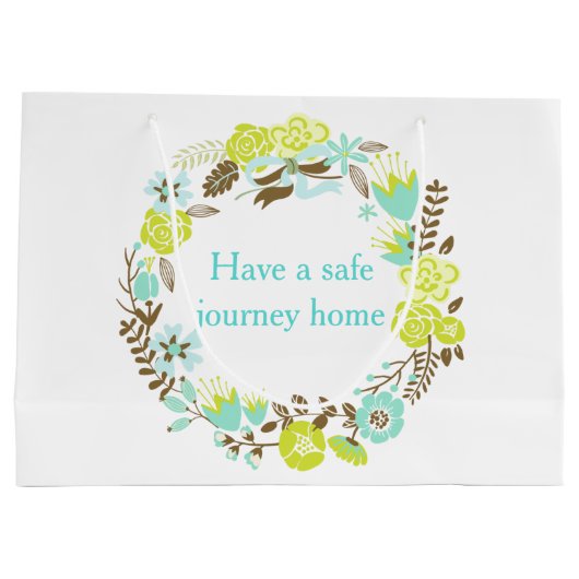 Green & Brown Floral Wreath Bridal Shower Groot Cadeauzakje (Achterkant)