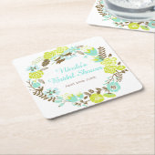 Green & Brown Floral Wreath Bridal Shower Kartonnen Onderzetters (Schuin)