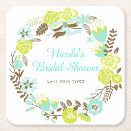 Green & Brown Floral Wreath Bridal Shower Kartonnen Onderzetters
