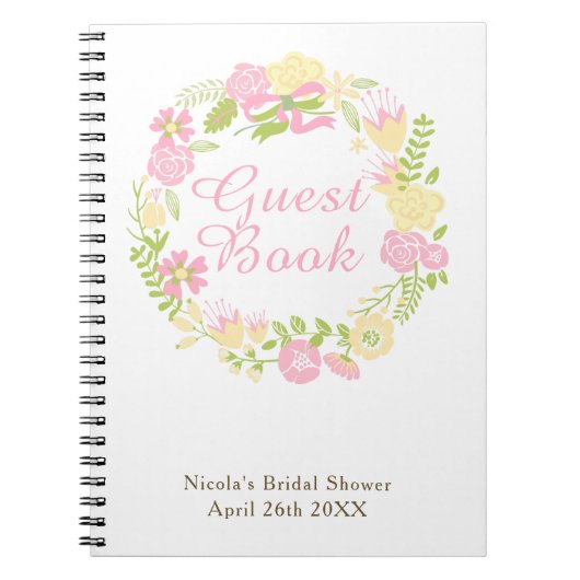 Green & Brown Floral Wreath Bridal Shower  Notitieboek (Voorkant)