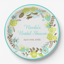Green & Brown Floral Wreath Bridal Shower Papieren Bordje
