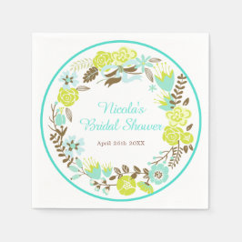 Green & Brown Floral Wreath Bridal Shower Servet