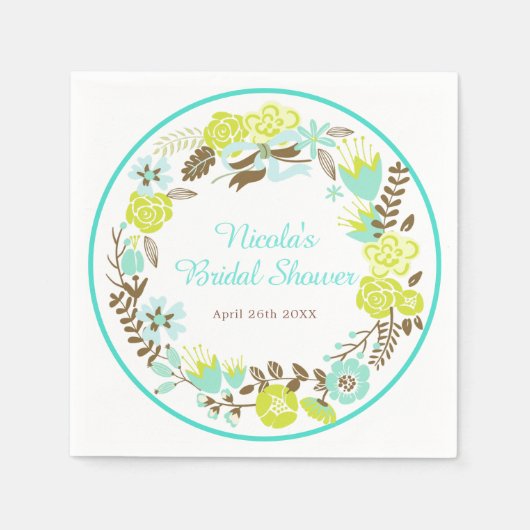 Green & Brown Floral Wreath Bridal Shower Servet (Voorkant)