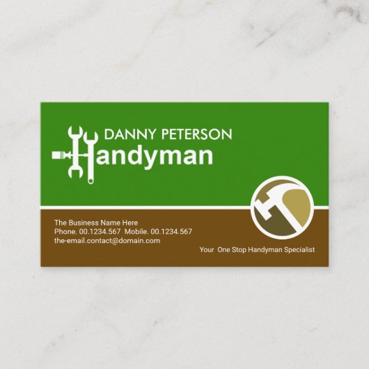 Green Brown Layers Handyman Motif Hammer Logo Visitekaartje (Voorkant)