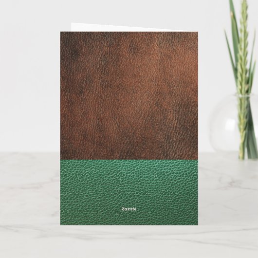 Green & Brown leather Gold Script Dad Birthday Kaart (Achterkant)
