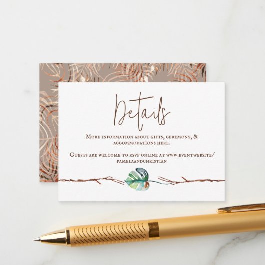 Green Brown Monstera Leaf Advieskaart (Voorkant / Achterkant in situ)