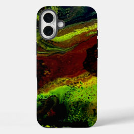Green Brown pouring colour iPhone 16 Plus Hoesje
