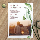Green Brown Tropical Leaves Photo Wedding Kaart
