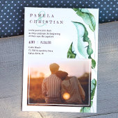 Green Brown Tropical Leaves Photo Wedding Kaart