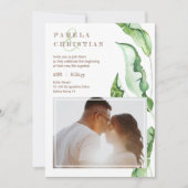 Green Brown Tropical Leaves Photo Wedding Kaart (Voorkant)