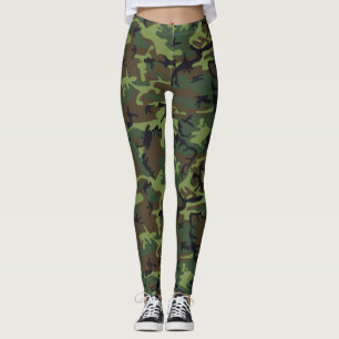 Green Brown Woodland Camouflage Pattern Camtern Leggings