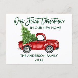 Green Brusch Script First Kerstmis New Home Truck Briefkaart