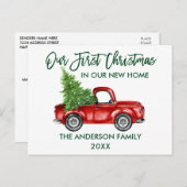 Green Brusch Script First Kerstmis New Home Truck Briefkaart (Voorkant / Achterkant)