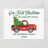 Green Brusch Script First Kerstmis New Home Truck Briefkaart (Voorkant)