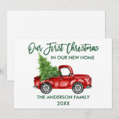 Green Brush Script First Kerstmis New Home Truck Feestdagenkaart (Voorkant / Achterkant)