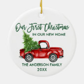 Green Brush Script First Kerstmis New Home Truck Keramisch Ornament (Achterkant)
