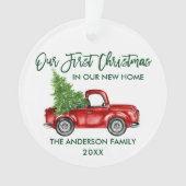 Green Brush Script First Kerstmis New Home Truck Ornament (voorkant)