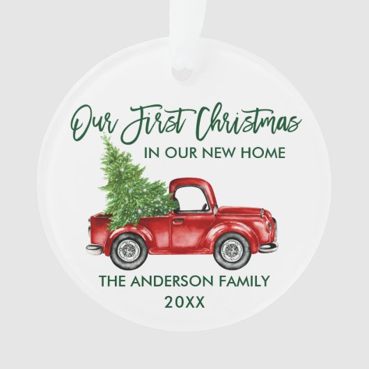 Green Brush Script First Kerstmis New Home Truck Ornament (voorkant)