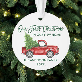 Green Brush Script First Kerstmis New Home Truck Ornament