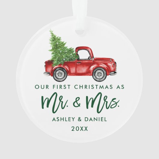 Green Brush Script First Kerstmis  Truck Ornament (achterkant)