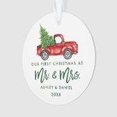 Green Brush Script First Kerstmis  Truck Ornament (voorkant)