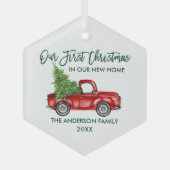 Green Brush Script Kerstmis Nieuw Home Red Truck Glas Ornament (Voorkant)