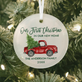 Green Brush Script Kerstmis Nieuwe Home Truck Roun Glas Ornament