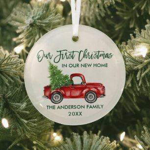 Green Brush Script Kerstmis Nieuwe Home Truck Roun Glas Ornament