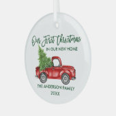 Green Brush Script Kerstmis Nieuwe Home Truck Roun Glas Ornament (Voorkant links)