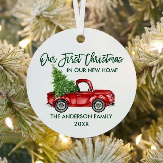 Green Brush Script Kerstmis Nieuwe Home Truck Roun Metalen Ornament (Insitu)