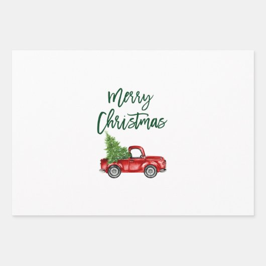 Green Brush Script Kerstmis Red Truck Inpakpapier Vel (Voorkant 2)
