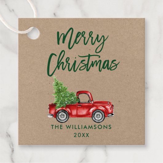 Green Brush Script Kraft  Truck Bedankjes Labels (Voorkant)