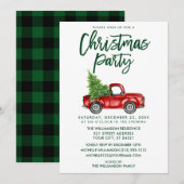 Green Brush Script Pset Truck Kerstparty Kaart (Voorkant / Achterkant)