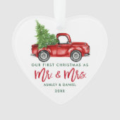 Green Brush Script Red Truck First Kerstmis Ornament (voorkant)