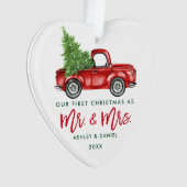 Green Brush Script Red Truck First Kerstmis Ornament (voorkant)