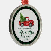 Green Brush Script Truck First Kerstmis Pset Metalen Ornament (Rechts)