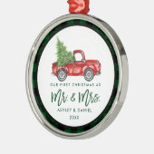 Green Brush Script Truck First Kerstmis Pset Metalen Ornament (Links)
