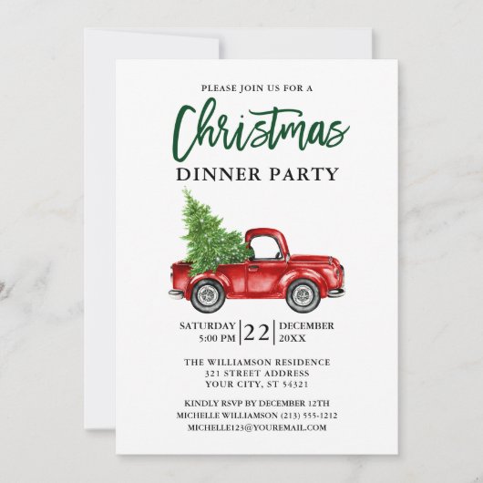 Green Brush Script Truck Kerstparty Kaart (Voorkant)