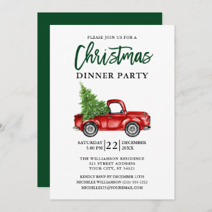 Green Brush Script Truck Kerstparty Kaart