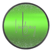 Green Brushed Metal Glitter Monogram Eenvoudig| Hockey Puck (Voorkant)