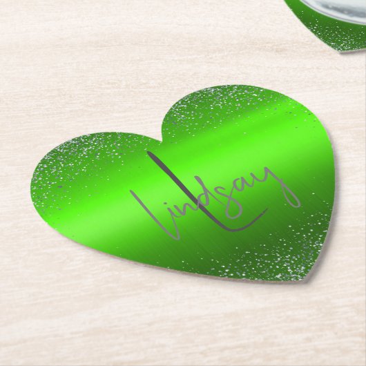 Green Brushed Metal Glitter Monogram Eenvoudig | Kartonnen Onderzetters (Gekanteld)