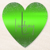 Green Brushed Metal Glitter Monogram Eenvoudig | Kartonnen Onderzetters (Voorkant)