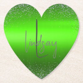 Green Brushed Metal Glitter Monogram Eenvoudig | Kartonnen Onderzetters
