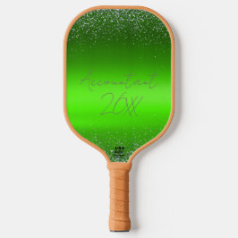 Green Brushed Metal Glitter Monogram Eenvoudig | Pickleball Paddle