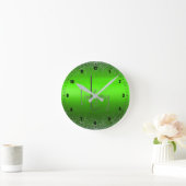 Green Brushed Metal Glitter Monogram Eenvoudig | Ronde Klok (Huis)
